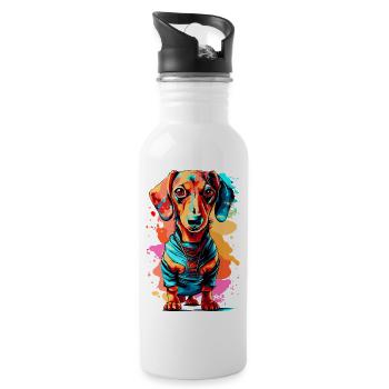 Dackel Bunt - Dachshund - Jagdhund - Dackel Farbig - Trinkflasche mit integriertem Trinkhalm - Weiß - Rechts