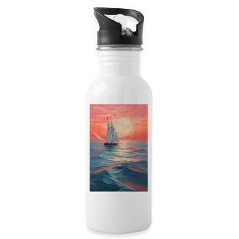 Maritime Landschaft im geometrischen Stil - Trinkflasche mit integriertem Trinkhalm - Weiß - Rechts