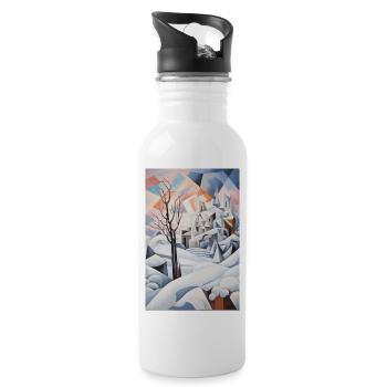 paysage enneigé dans un style géométrique - Gourde avec paille intégrée - blanc - Droite