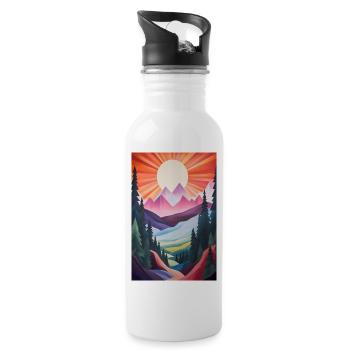 Berglandschaft mit Sonnenuntergang - Trinkflasche mit integriertem Trinkhalm - Weiß - Rechts