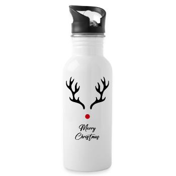 Hirschgeweih vom Rentier zu Weihnachten - Trinkflasche mit integriertem Trinkhalm - Weiß - Rechts