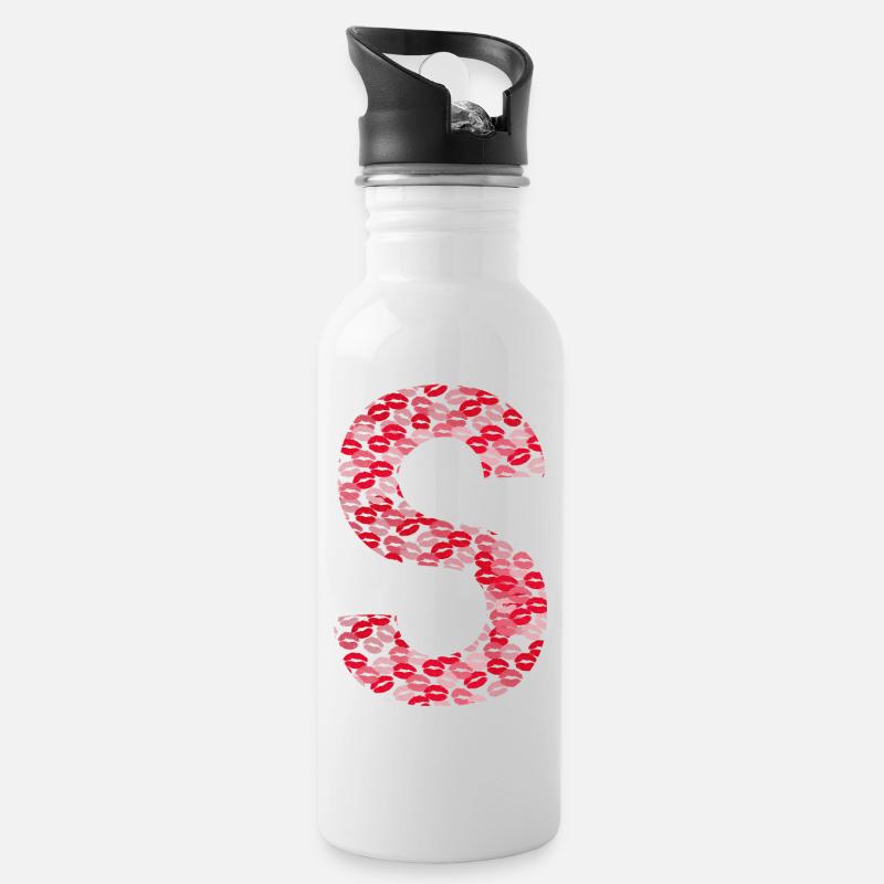 Buchstabe S - Vorname Initiales Geschenk - Trinkflasche mit integriertem Trinkhalm - Weiß