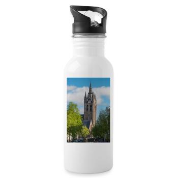 Vieille église (Oude Kerk) à Delft, Pays-Bas - Gourde avec paille intégrée - blanc - Droite