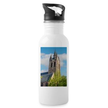Vieille église (Oude Kerk) à Delft, Pays-Bas - Gourde avec paille intégrée - blanc - Droite