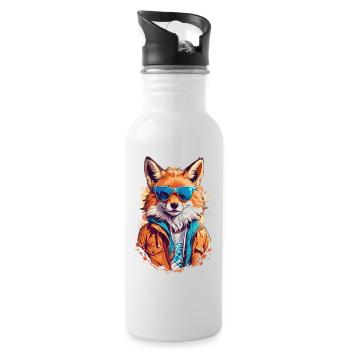 Cool Red Fox in Sunglasses - Water bottle with straw - white - Right