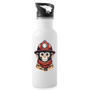 Pompier singe | Sapeurs-pompiers Äffle - Gourde avec paille intégrée - blanc - Droite