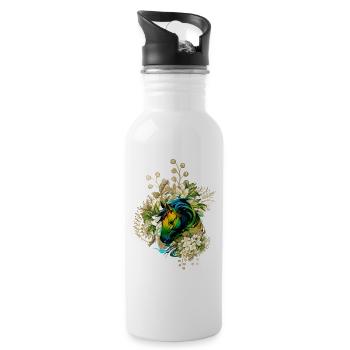 Wunderschönes buntes Pferd mit Blumen, - Trinkflasche mit integriertem Trinkhalm - Weiß - Rechts