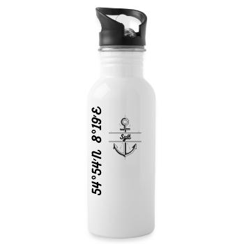 Koordinaten Motiv Sylt - Trinkflasche mit integriertem Trinkhalm - Weiß - Rechts