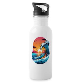 Wave - Sommer - Urlaub - Trinkflasche mit integriertem Trinkhalm - Weiß - Rechts