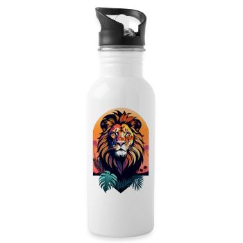 Lion, Lion Cub and Jungle - Water bottle with straw - white - Right