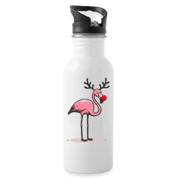 Christmas Flamingo - Water bottle with straw - white - Right