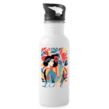 Abstract Art Man and Woman - Water bottle with straw - white - Right