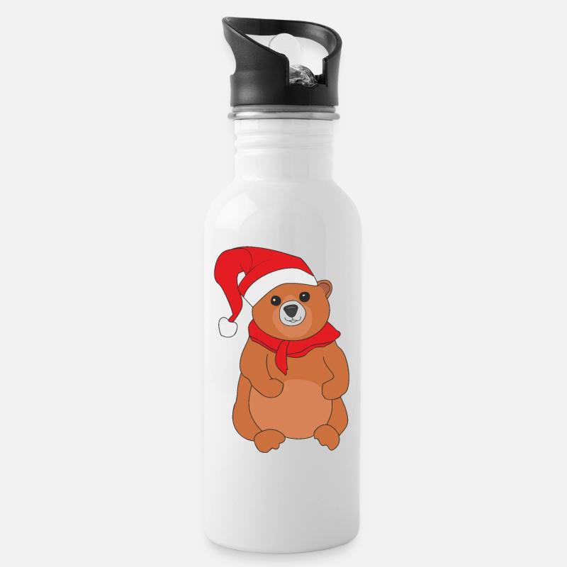 Teddybär - Trinkflasche mit integriertem Trinkhalm - Weiß