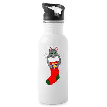 christmas cat kitten christmas kitten xmas cat - Water bottle with straw - white - Right