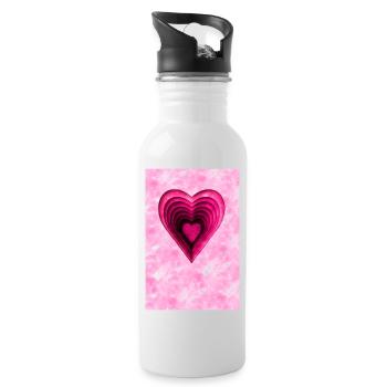 Coeur rose - Gourde avec paille intégrée - blanc - Droite