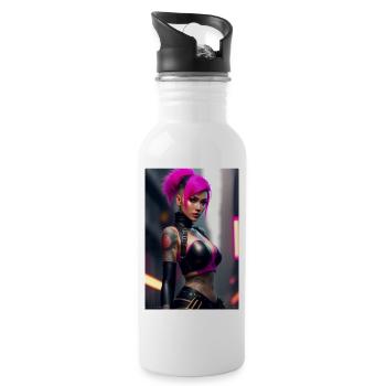 Cyberpunk Girl - Water bottle with straw - white - Right