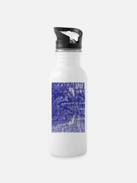 Great egret - Water bottle with straw - white