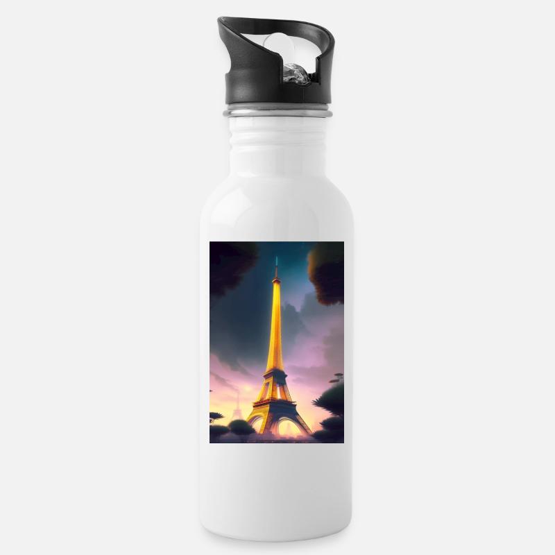 Eiffelturm - Trinkflasche mit integriertem Trinkhalm - Weiß