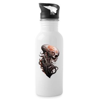 Alien Schädel Wirbelsäule Dark Fantasy Shirt - Trinkflasche mit integriertem Trinkhalm - Weiß - Rechts