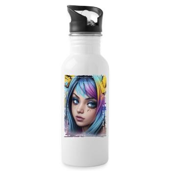Graffiti Street Art Spray Colors Cool Artist Retro - Water bottle with straw - white - Right