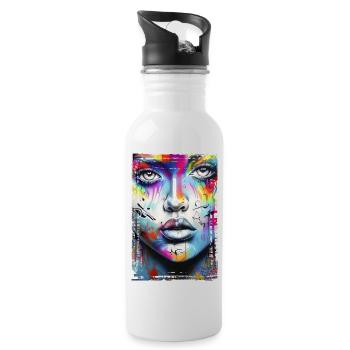 Graffiti Street Art Spray Colors Cool Artist Retro - Water bottle with straw - white - Right