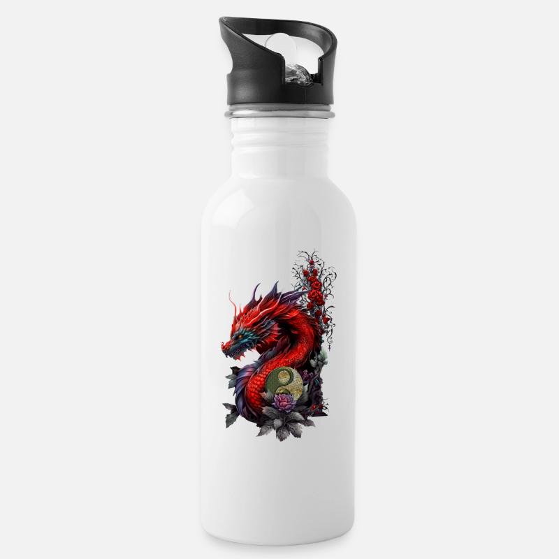 Wunderbarer chinesischer Drache - Trinkflasche mit integriertem Trinkhalm - Weiß
