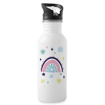 Pastellstern Regenbogen - Trinkflasche mit integriertem Trinkhalm - Weiß - Rechts