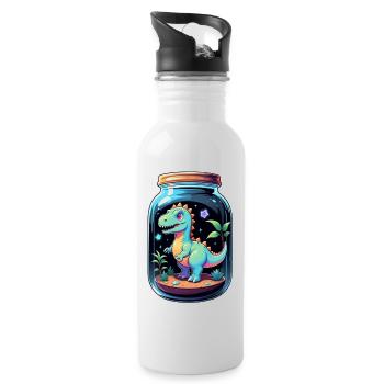 Dinosaur in a Cartoon Jar - Water bottle with straw - white - Right