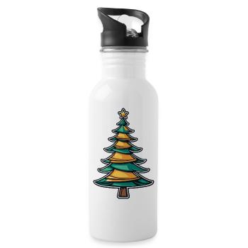 Christmas Tree Christmas Drawing - Water bottle with straw - white - Right