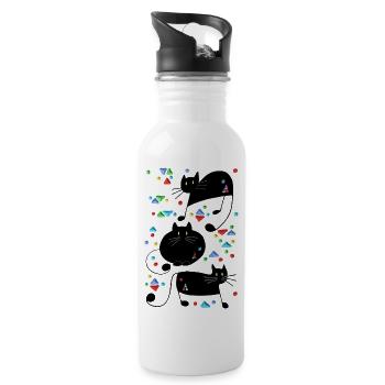 Katzen - Trinkflasche mit integriertem Trinkhalm - Weiß - Rechts
