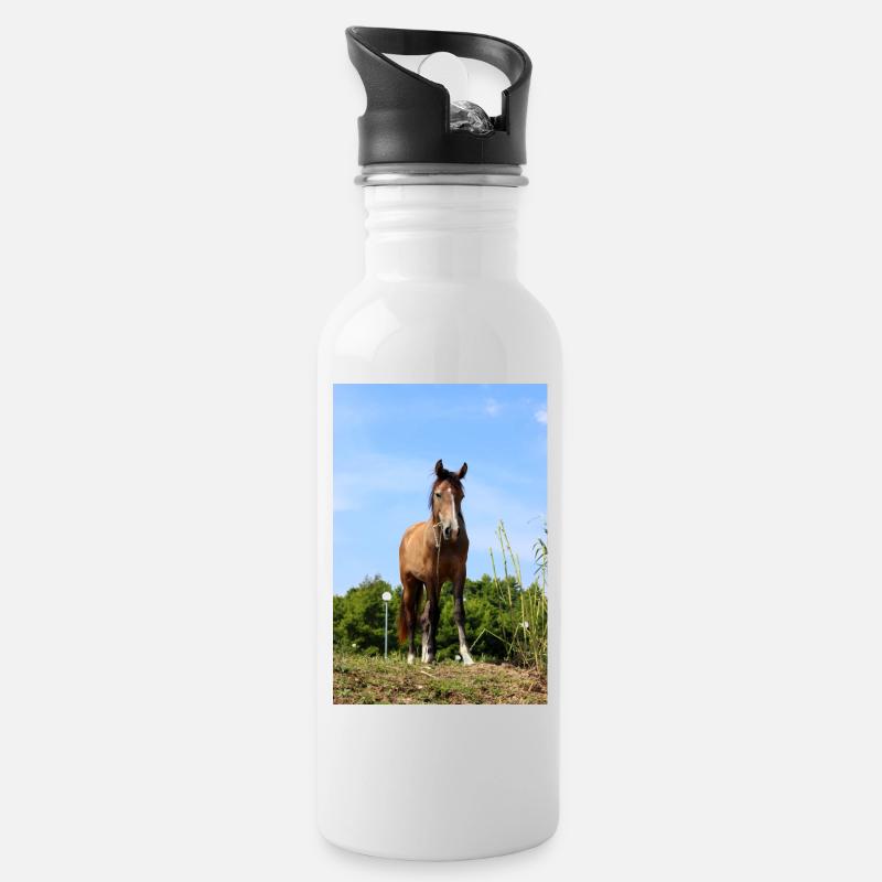 Pferd - Trinkflasche mit integriertem Trinkhalm - Weiß