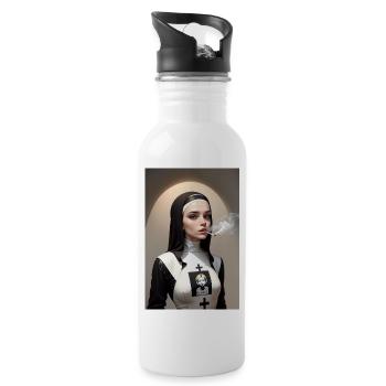 Modern Smoking Cyberpunk Nun - Water bottle with straw - white - Right