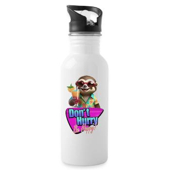 Don’t Hurry Be Happy cute little sloth Hawaiian - Water bottle with straw - white - Right