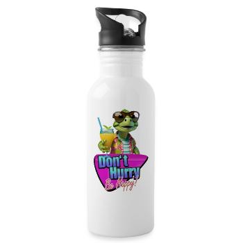 Don’t Hurry Be Happy cute little tortoise turtle - Water bottle with straw - white - Right