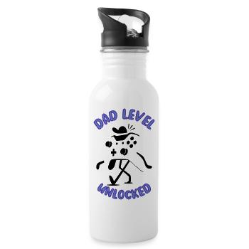 DAD Level Unlocked Vater Kind Eltern Baby - Trinkflasche mit integriertem Trinkhalm - Weiß - Rechts