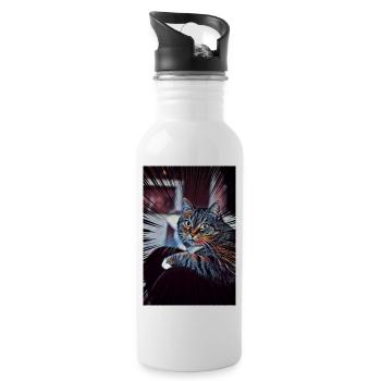 Süße Katze Comic - Trinkflasche mit integriertem Trinkhalm - Weiß - Rechts