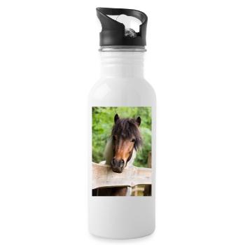 lustiges Pony Pepper Schecke vom Regenbogenhof - Trinkflasche mit integriertem Trinkhalm - Weiß - Rechts