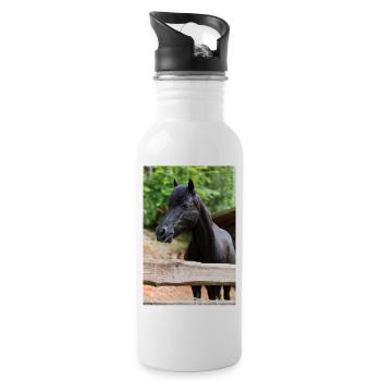 wunderschönes schwarze Ponystute Bianca - Trinkflasche mit integriertem Trinkhalm - Weiß - Rechts