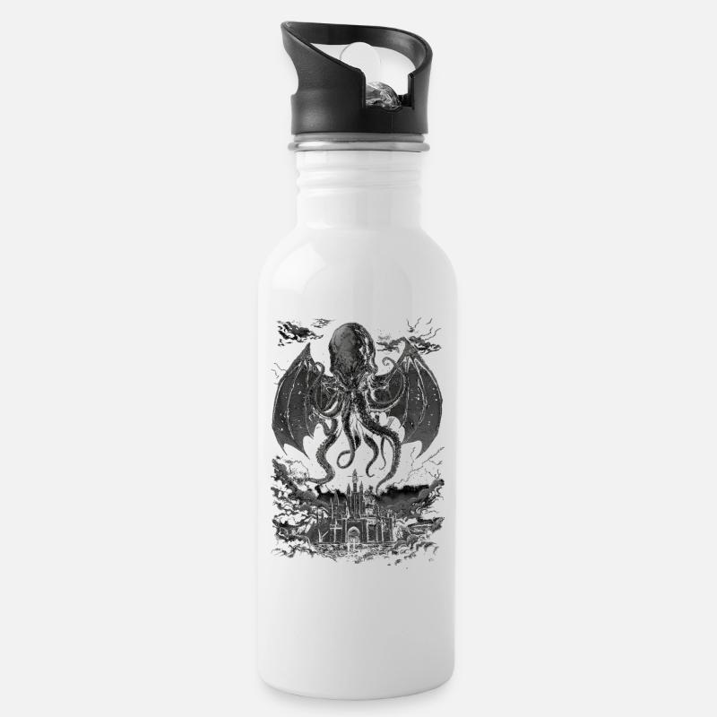 Cthulhu-Albtraum - Trinkflasche mit integriertem Trinkhalm - Weiß
