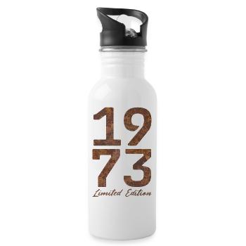 "Vintage 1973: Limited Edition in Rust Look" - Water bottle with straw - white - Right