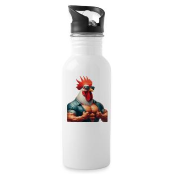 Hühnergott - lustiges Design mit Spruch - Trinkflasche mit integriertem Trinkhalm - Weiß - Rechts