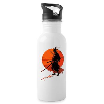 Samurai im Abendrot - Trinkflasche mit integriertem Trinkhalm - Weiß - Rechts