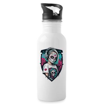 Sugar Skull Girl in a Shield Frame - Water bottle with straw - white - Right