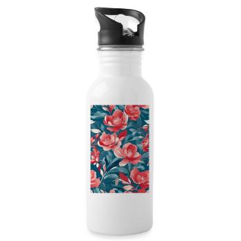 Wunderschöne Blumen - Trinkflasche mit integriertem Trinkhalm - Weiß - Rechts