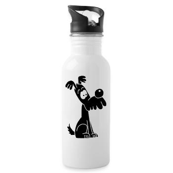 Lustiger und niedlicher schwarzer Hund - Trinkflasche mit integriertem Trinkhalm - Weiß - Rechts