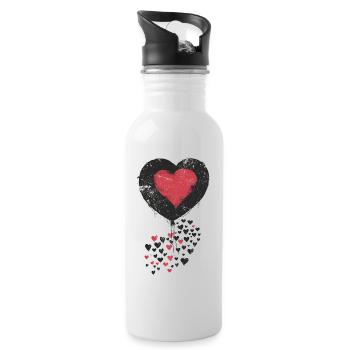 Ballon coeur avec coeur noir et rouge environnant - Gourde avec paille intégrée - blanc - Droite