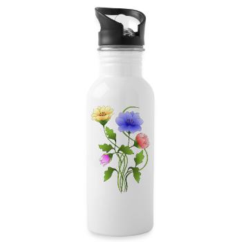 Flowers - Water bottle with straw - white - Right