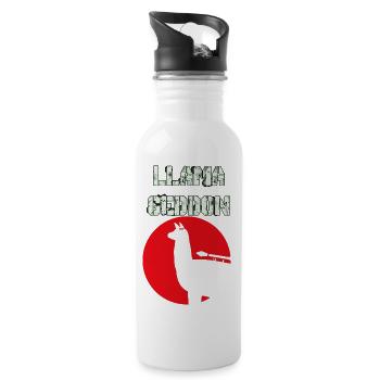 LLAMAGEDDON! Llama funny tshirt - Water bottle with straw - white - Right