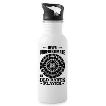 Alter Dartspieler - Trinkflasche mit integriertem Trinkhalm - Weiß - Rechts