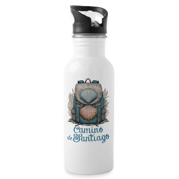 Jakobsweg, Pilger, Jakobsweg - Trinkflasche mit integriertem Trinkhalm - Weiß - Rechts